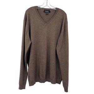Pronto Uomo Mens Brown Extra Fine Merino Wool Long Sleeve V Neck Shirt Size 3XLT